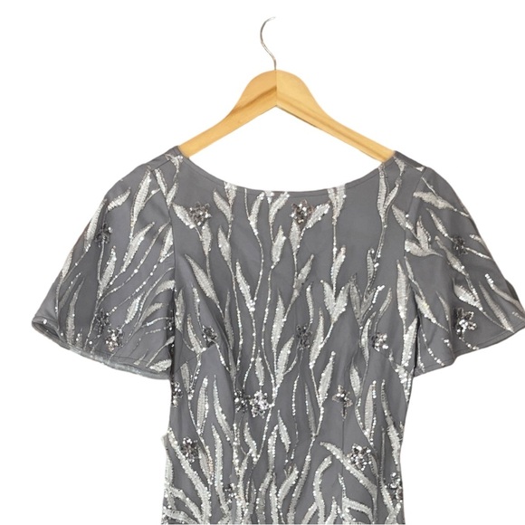 New JS Collections Lyra Sequin Embroidered Silver Flutter Sleeve Midi Dress 0 - Picture 3 of 15